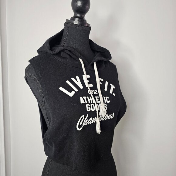 Live Fit LVFT Women's Black Sleeveless Hooded Crop Top, Size Small - Picture 4 of 12